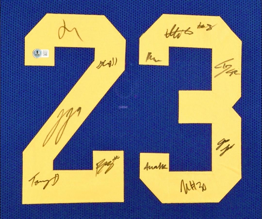 University of Michigan 34x42 signed, framed 2023 National Champs jersey (signed by 11) - Beckett COA
