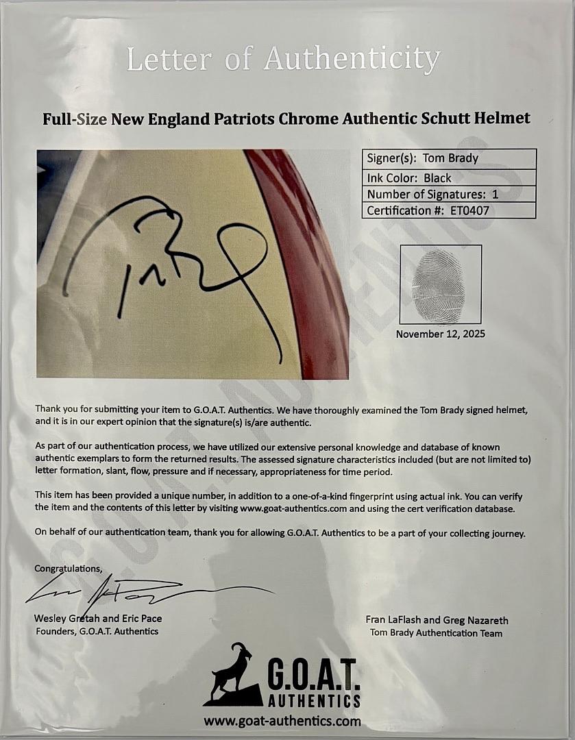 Tom Brady Autographed Full Size Authentic Chrome Helmet - Tristar and GOAT COA