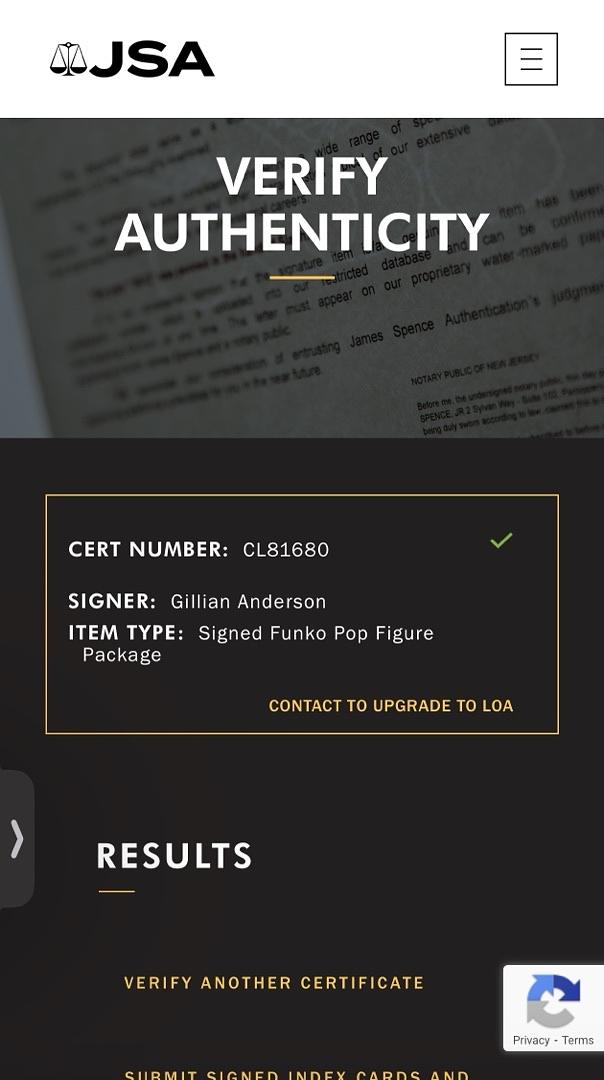 Gillian Anderson Signed Funko Pop #184 "Dana Scully" (X-Files) - JSA COA