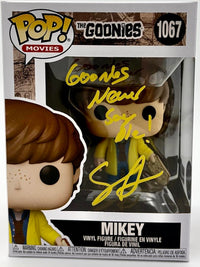 Sean Astin signed "Mikey" Funko #1067 (The Goonies) w/quote- OC Celebrity Marketing COA