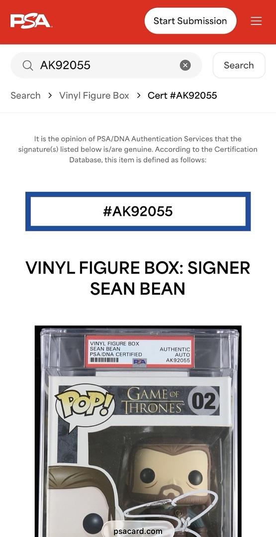 Sean Bean Signed Encapsulated Funko Pop #02 Ned Stark (Game Of Thrones) - Beckett COA