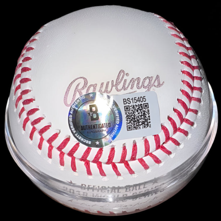 Steve Pearce signed 2018 World Series baseball w/MVP inscription - Beckett COA