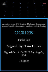 Tim Curry Signed Funko Pop #55 "Pennywise" (IT) - OC Celebrity Marketing COA