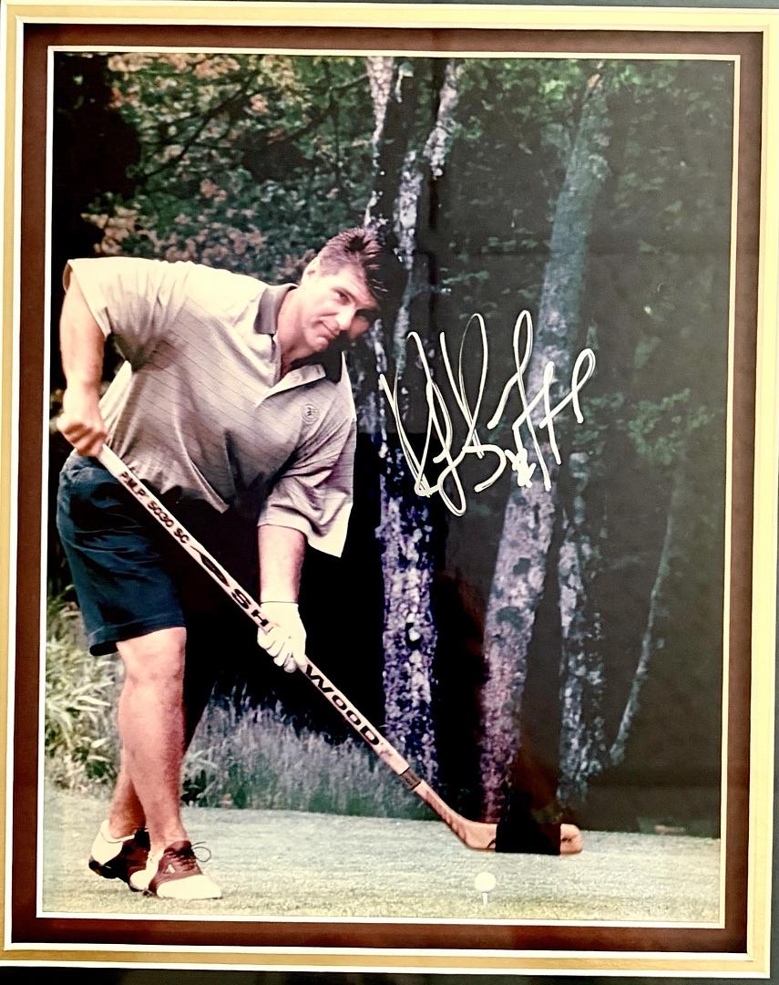 Ray Bourque 21.5x15 signed framed 8x10 and "Bourque Golf" golfball - JSA COA