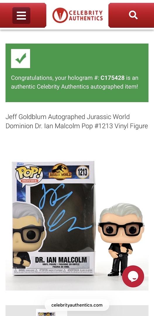 Jeff Goldblum Signed Funko Pop #1213 "Dr. Ian Malcolm" (Jurassic World) - Celebrity Authentics