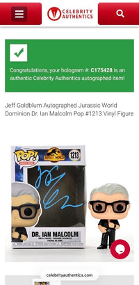 Jeff Goldblum Signed Funko Pop #1213 "Dr. Ian Malcolm" (Jurassic World) - Celebrity Authentics