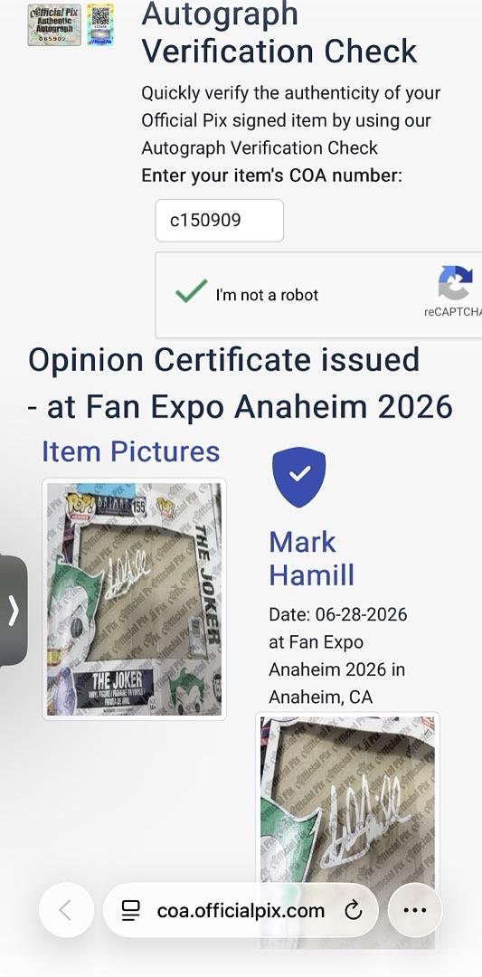 Mark Hamill Signed Funko Pop #155 "The Joker" (Batman) - Official Pix COA