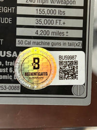 Paul Tibbets signed lucite block with signed picture on one side and Enola Gay Specifications on the verso - Beckett COA