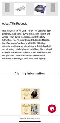 Val Kilmer, Tom Skerritt, James Tolkan Signed F-14 Tomcat Aircraft Replica - Celebrity Authentics