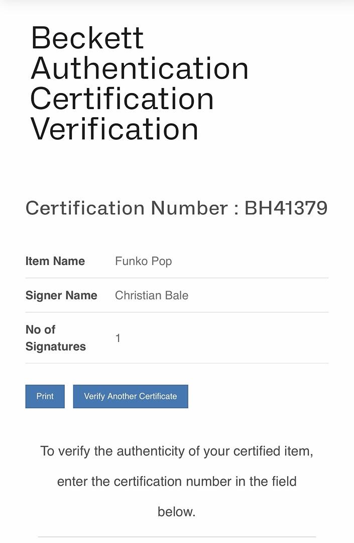 Christian Bale Signed Funko Pop #1043 Gorr (Thor Love & Thunder) - Beckett COA