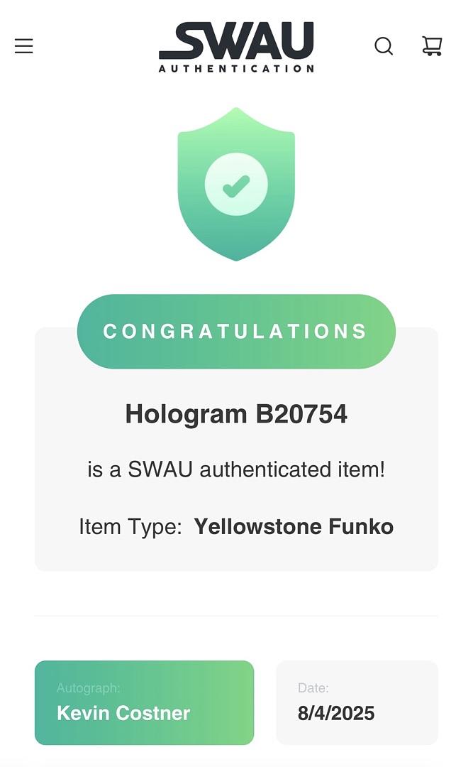 Kevin Costner Signed Funko Pop #1563 "Yellowstone" - SWAU COA