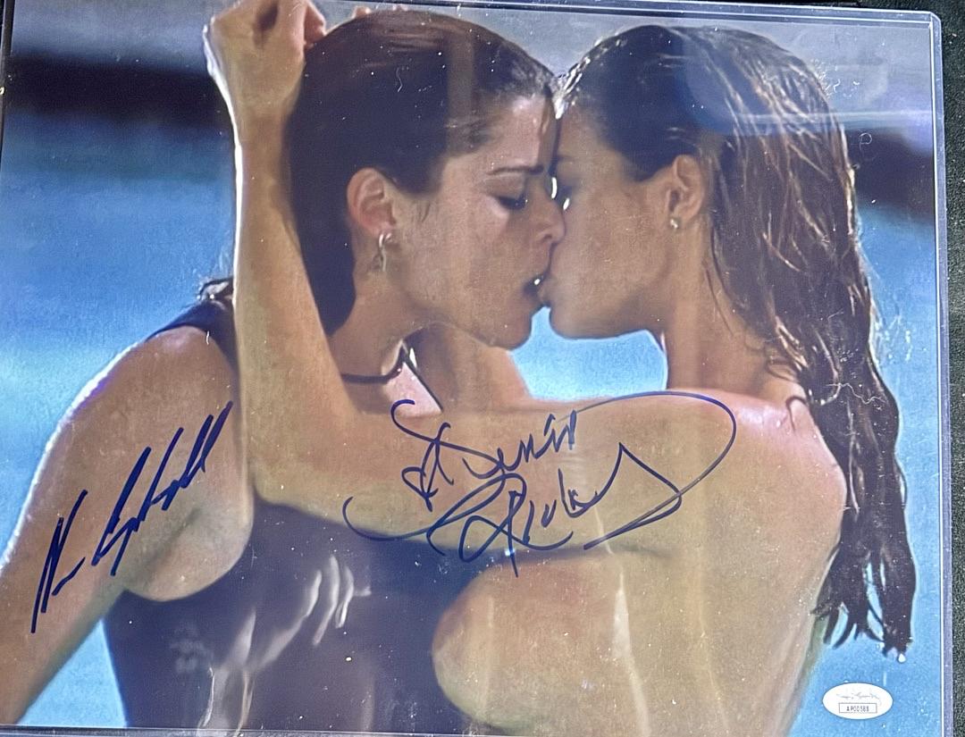 Neve Campbell and Denise Richards sexy signed 11x14 JSA COA