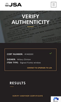 Hillary Clinton signed Funko Pop #01 (Campaign 2016) - JSA COA *RARE*