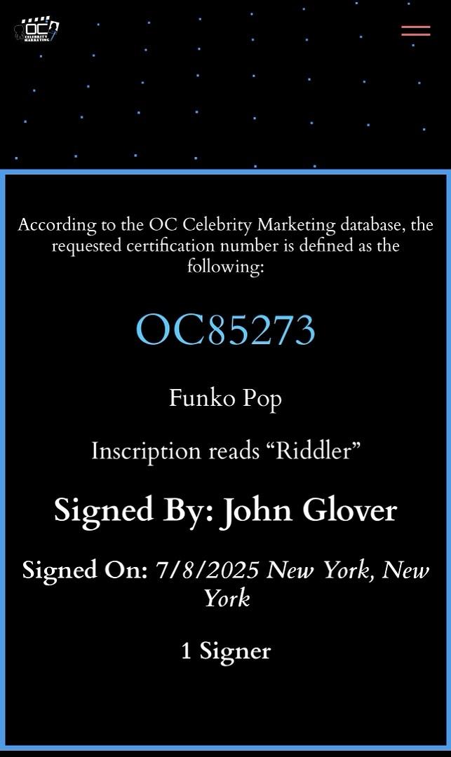John Glover signed Funko #548 "The Riddler" - OC Celebrity Marketing
