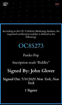 John Glover signed Funko #548 "The Riddler" - OC Celebrity Marketing