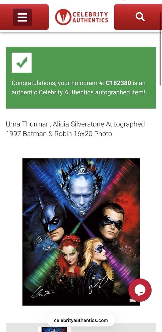 Uma Thurman and Alicia Silverstone signed 16x20 (Batman) - Celebrity Authentics COA