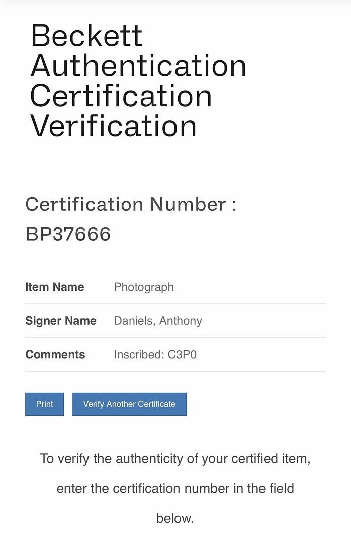 Anthony Daniel Signed 8x10 Photo (Star Wars) - Official Pix & Beckett COA