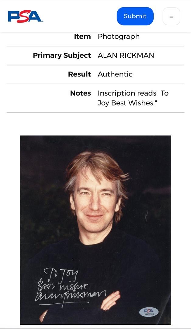 Alan Rickman Signed 8x10 (Harry Potter) - PSA COA
