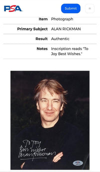 Alan Rickman Signed 8x10 (Harry Potter) - PSA COA
