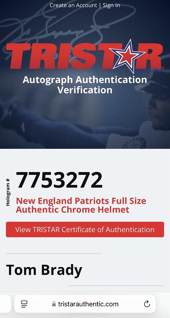 Tom Brady Autographed Full Size Authentic Chrome Helmet - Tristar and GOAT COA