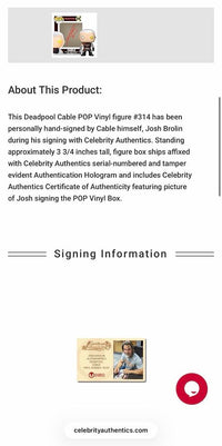 Josh Brolin Signed Funko Pop #314 Deadpool (Marvel) - Celebrity Authentics COA