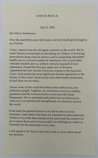 Joe Biden signed "withdrawal" letter - PSA/DNA LOA ***RARE***