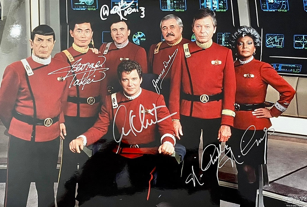 William Shatner, Walter Koenig, George Takei, Nichelle Nichols and James Doohan Signed 11x14 Photo (Star Trek) *RARE* - Beckett COA