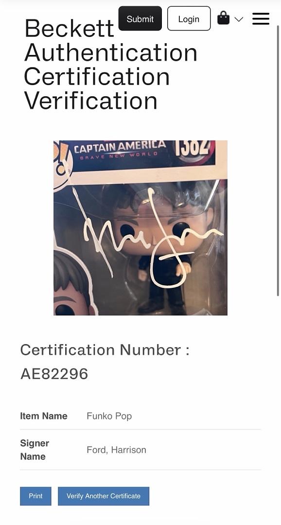 Harrison Ford Signed "Thaddeus" Exclusive Funko (Captain America) #1382 - Beckett COA