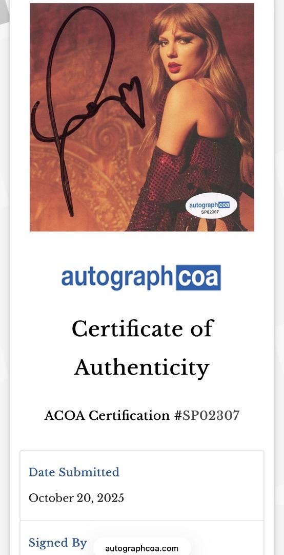 Taylor Swift Custom Framed & Signed CD Insert (The Life if a Showgirl) Photo #1 - ACOA COA