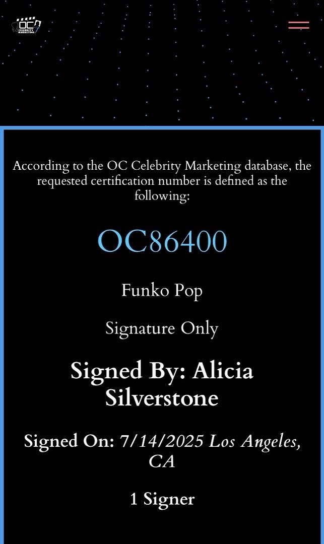 Alicia Silverstone signed Limited Edition Funko #1807 "Clueless" - OC Celebrity Marketing COA