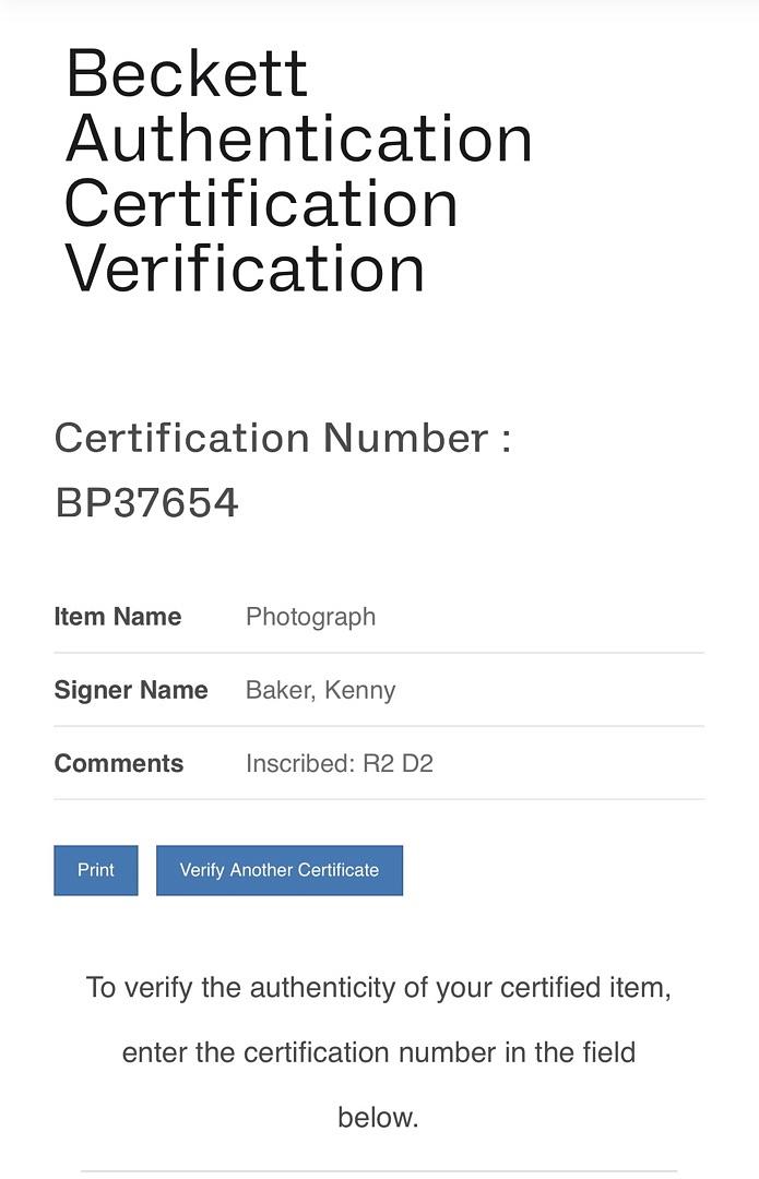 Kenny Baker (Star Wars) signed 8x10 (w/Muhammad Ali) - Beckett COA