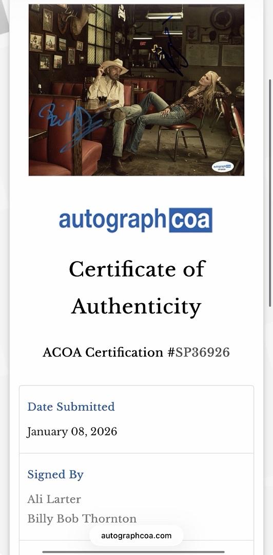 Billy Bob Thornton & Ali Larter signed 11x14 (Landman) - ACOA COA