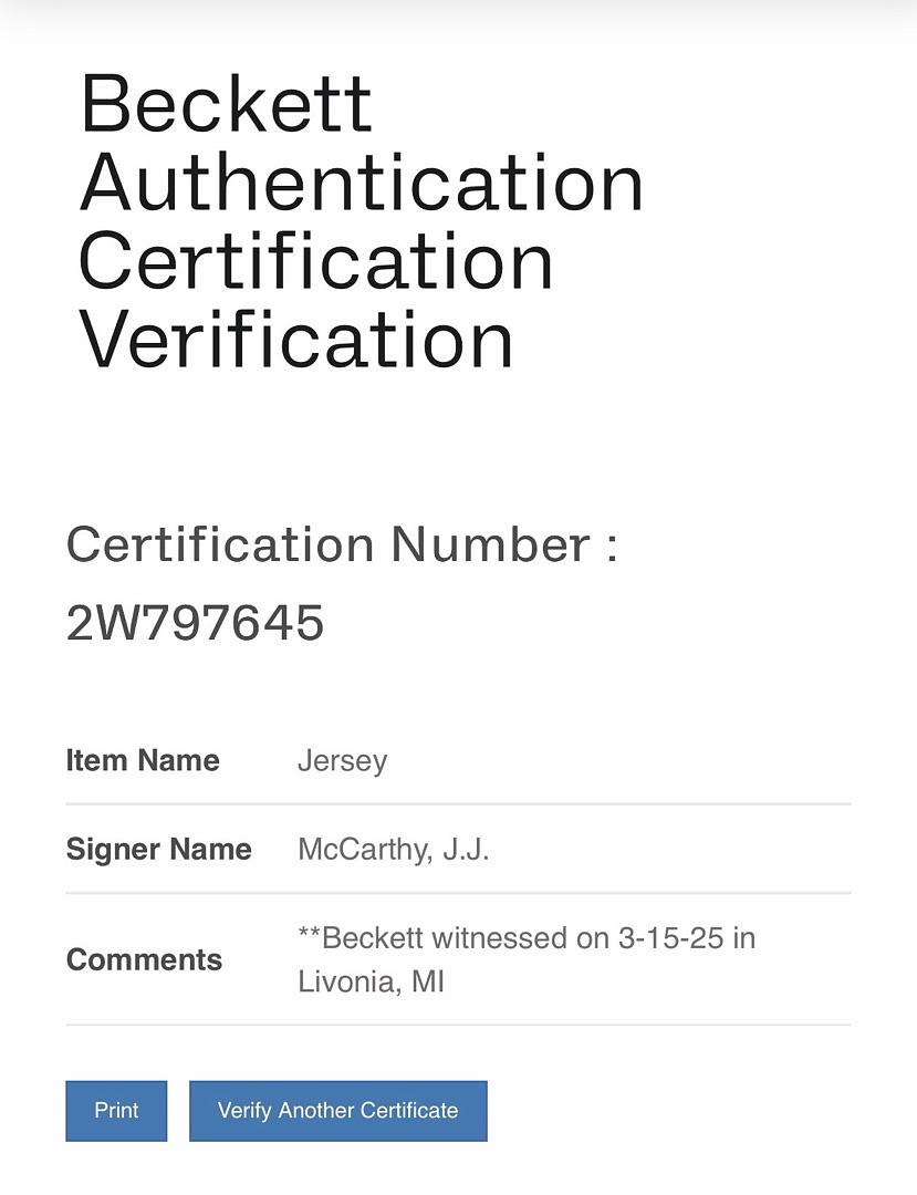 J.J. McCarthy 34x42 signed framed Vikings Jersey - Beckett COA