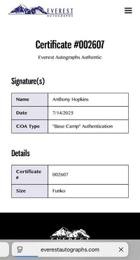 Anthony Hopkins Signed Funko Pop #1674 Hannibal Lecter (Silence Of The Lambs) - Beckett and Everest COA's