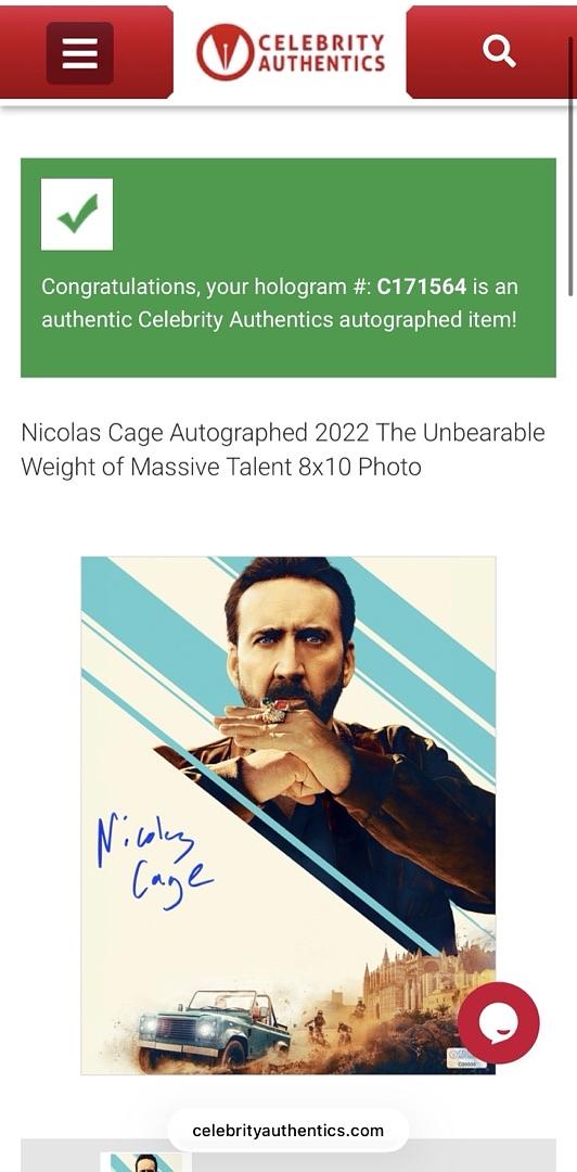 Nicholas Cage Signed 8x10 Photo - Celebrity Authentics COA