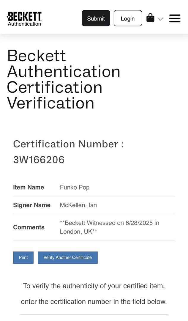 Ian McKellen signed Funko Pop #799 "Magneto" - Beckett and OC Celebrity Marketing COA