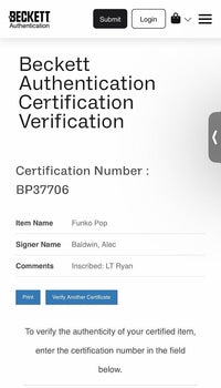 Alec Baldwin signed U.S. Marines Funko (USMC) w/ Lt. Ryan inscription - Beckett COA *RARE*