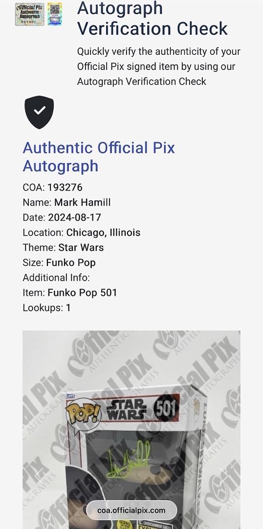 Mark Hamill Signed "Exclusive" Luke Skywalker Funko Pop #501 (Star Wars) -  Official Pix COA