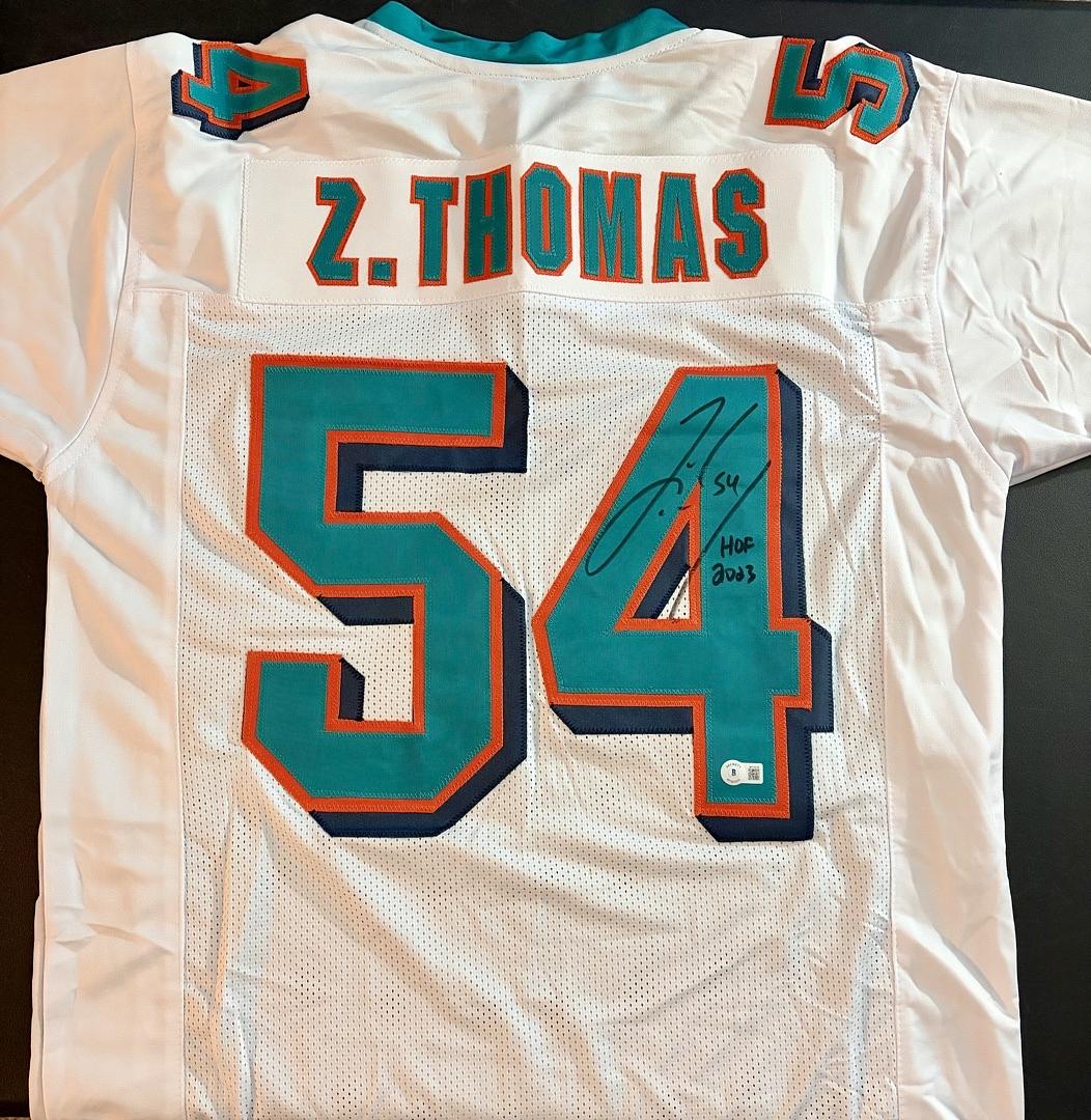 Zach Thomas signed Dolphins Jersey w/ HOF inscription - Beckett COA