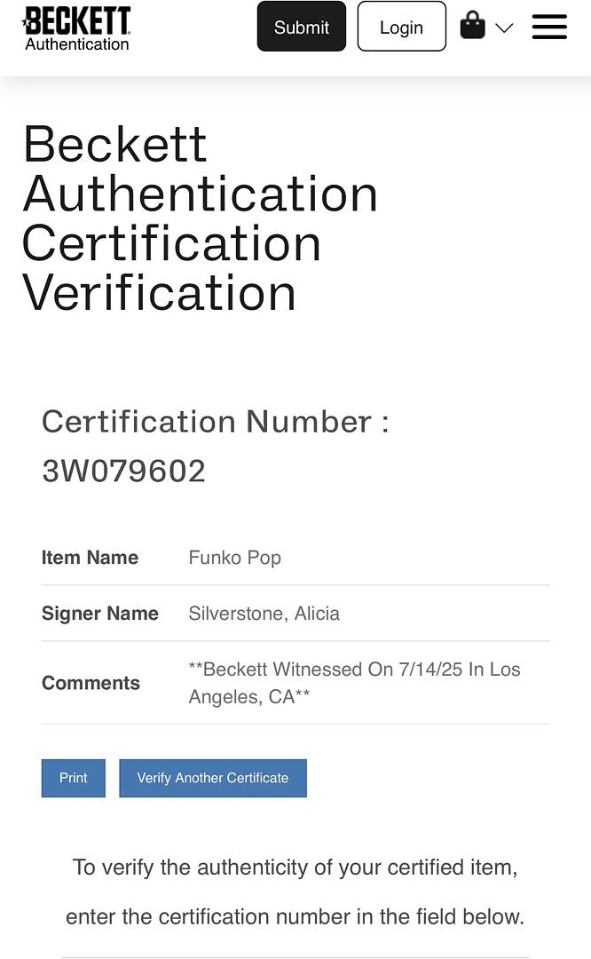 Alicia Silverstone signed Funko #1810 "Clueless" - Beckett COA