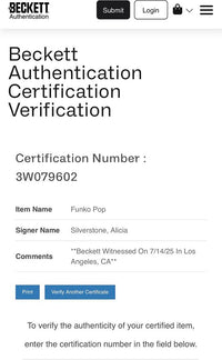 Alicia Silverstone signed Funko #1810 "Clueless" - Beckett COA