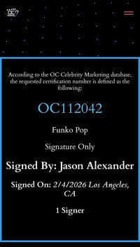 Jason Alexander signed "George" Funko #1082 (Seinfeld) - OC Celebrity Marketing