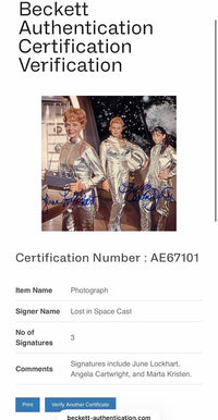 June Lockhart, Angela Cartwright, Marta Kristen Signed 8x10 Photo (Lost In Space) - Beckett COA