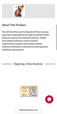 Michelle Pfeiffer signed "Ant Man & the Wasp" 8x10 - Celebrity Authentics COA