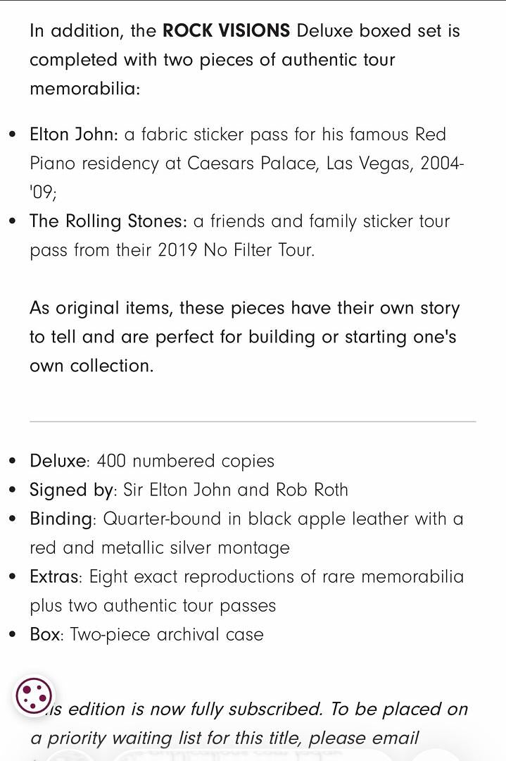 Elton John Rob Roth signed Limited Edition (375/500) book "Rock Visions" - Genesis Publications