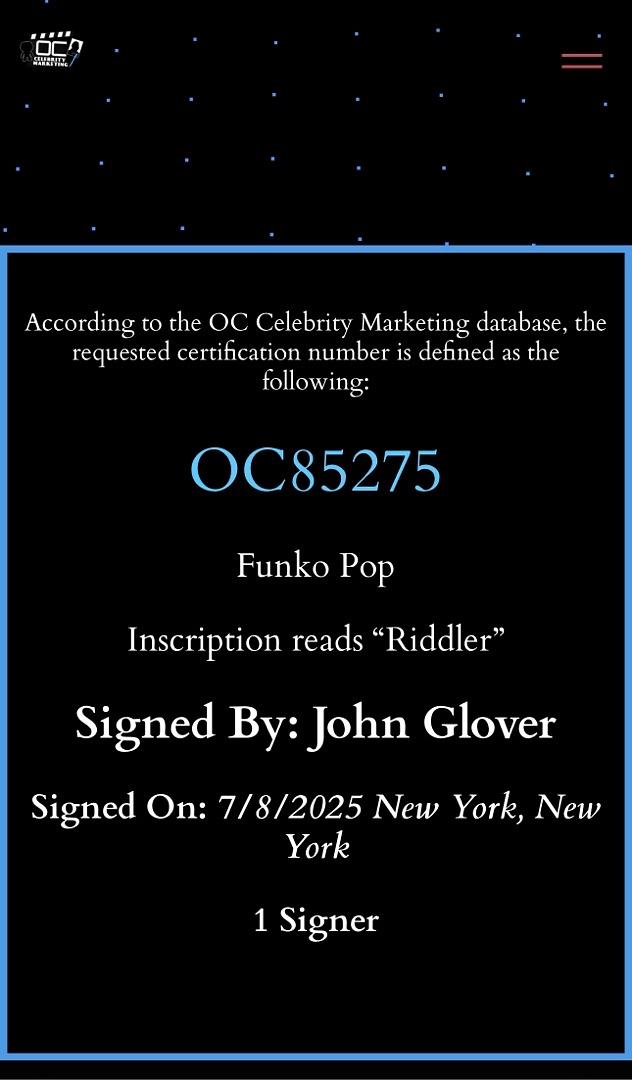 John Glover signed Funko #548 "The Riddler" - OC Celebrity Marketing