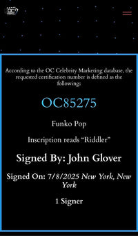 John Glover signed Funko #548 "The Riddler" - OC Celebrity Marketing