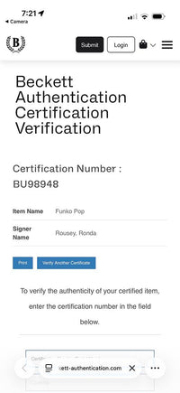 Ronda Rousey signed Funko #02 (UFC) - Beckett COA