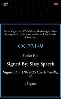Sissy Spacek Signed Limited Edition Funko Pop #1436 "Carrie" - OC Celebrity Marketing