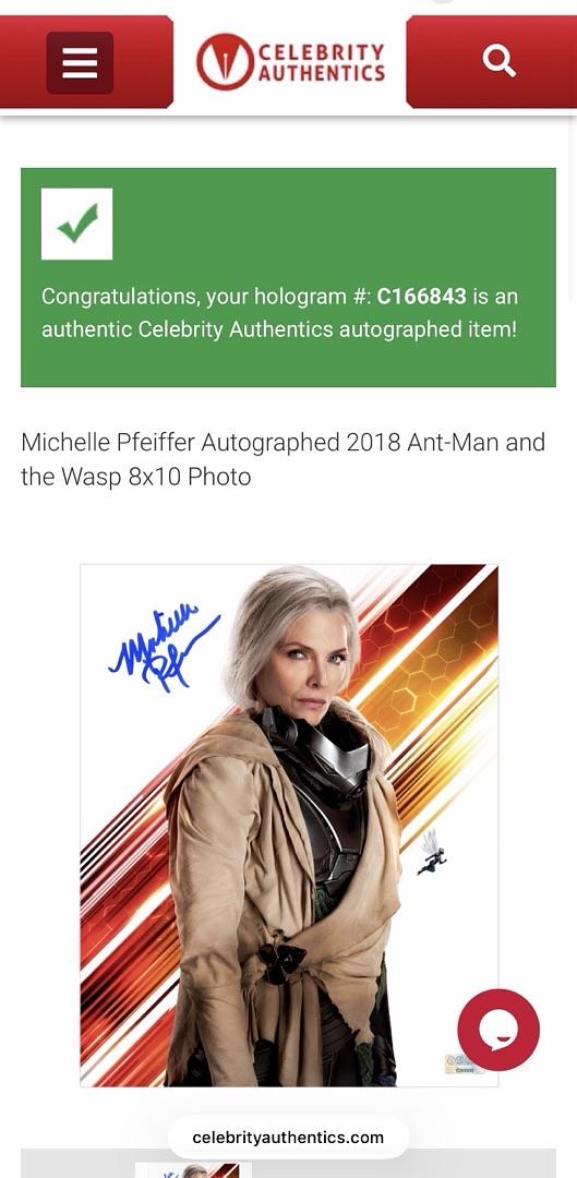 Michelle Pfeiffer signed "Ant Man & the Wasp" 8x10 - Celebrity Authentics COA